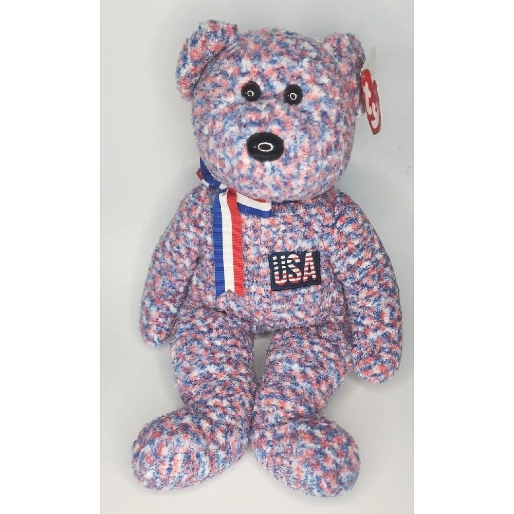 2002 Ty Beanie Babies Buddies Collection "USA" Retired Red White Blue Bear BB11